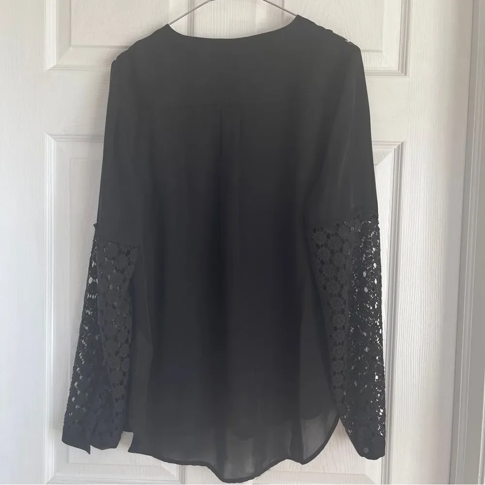 J.Crew Lace-Sleeved Blouse in Black Sz6 Gently Loved